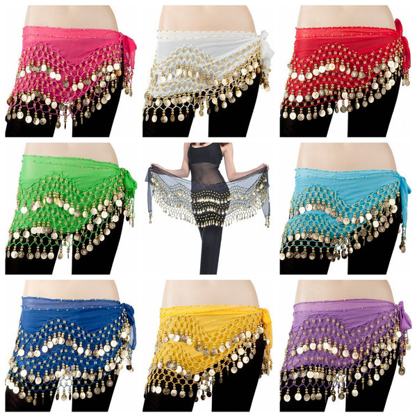 12 Pcs Belly Dance Skirt Scarf Hip Wrap Belt Wholesale Low Price Voile Coins