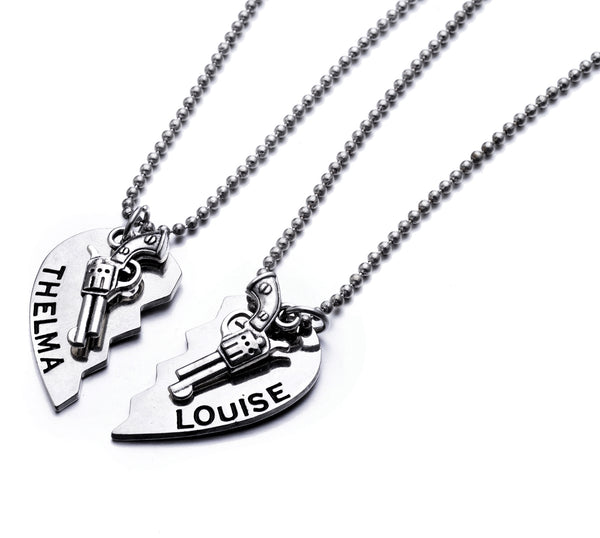 2pcs THELMA LOUISE Pendant Necklaces Guns Heart Friendship