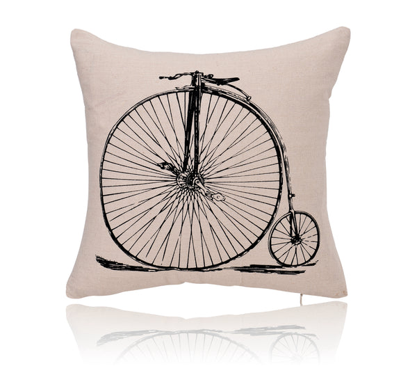 18'' X 18'' Penny-Farthing Bike Print Cotton Linen Decorative Pillow Cover Cushion Case