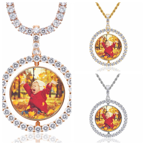 Personalized Double Side Photo Pendant Customized Hip Hop Necklace w/ Gift Box