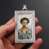 Personalized Big Rectangle Photo Pendant Customized Hip Hop Necklace w/ Gift Box