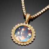 Personalized Sunflower Photo Pendant Customized Hip Hop Necklace w/ Gift Box