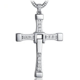 925 Sterling Silver Fast & Furious Cubic Zirconia Crystal Cross Charm Pendant Necklace 20''