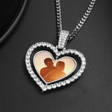 Personalized 2-Side Heart Photo Pendant Customized Hip Hop Necklace w/ Gift Box