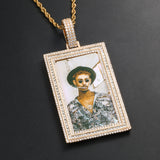Personalized Big Rectangle Photo Pendant Customized Hip Hop Necklace w/ Gift Box