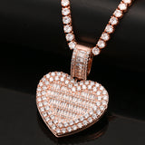 Personalized Heart Locket Photo Pendant Customized Hip Hop Necklace w/ Gift Box