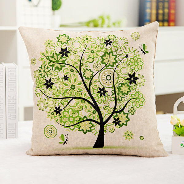 18'' X 18'' Premium Tree of Life Print Cotton Linen Decorative Pillow Cover Cushion Case