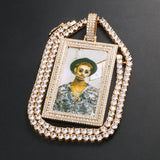 Personalized Big Rectangle Photo Pendant Customized Hip Hop Necklace w/ Gift Box