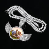 Personalized Photo Wing Pendant Hip Hop Necklace w/ Gift Box
