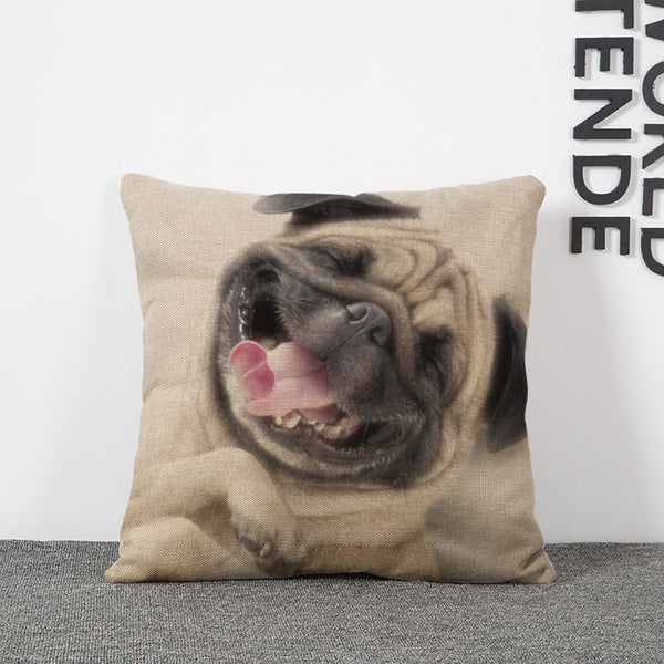 18'' X 18'' Premium Cute Pet Print Cotton Linen Decorative Pillow Cover Cushion Case