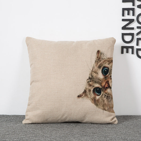 18'' X 18'' Premium Cute Pet Print Cotton Linen Decorative Pillow Cover Cushion Case