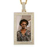 Personalized Big Rectangle Photo Pendant Customized Hip Hop Necklace w/ Gift Box