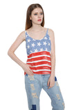 Fashion Women Patriotic American Flag Print Lace Camisole Tank Top
