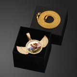 Personalized Photo Wing Pendant Hip Hop Necklace w/ Gift Box