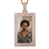 Personalized Big Rectangle Photo Pendant Customized Hip Hop Necklace w/ Gift Box