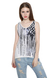Fashion Women Patriotic American Flag Print Lace Camisole Tank Top