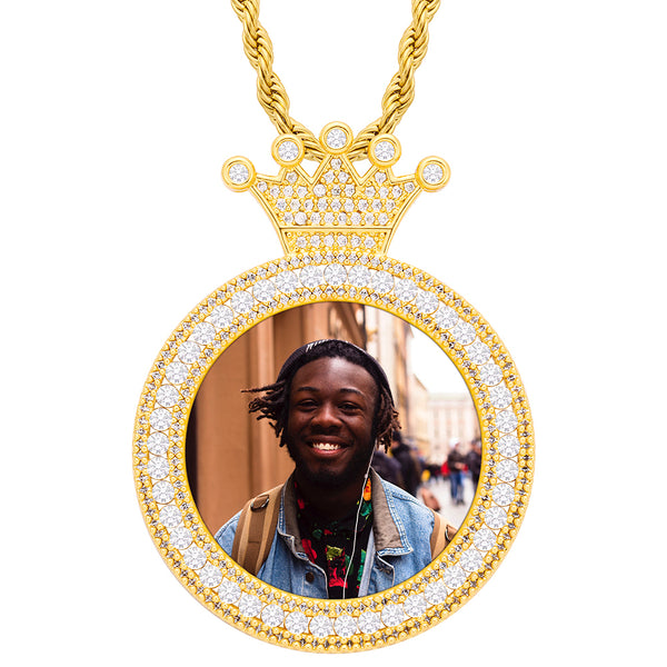 Personalized Crown Photo Pendant Customized Hip Hop Necklace w/ Gift Box