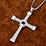 925 Sterling Silver Fast & Furious Cubic Zirconia Crystal Cross Charm Pendant Necklace 20''