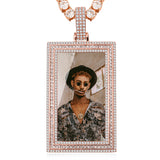 Personalized Big Rectangle Photo Pendant Customized Hip Hop Necklace w/ Gift Box