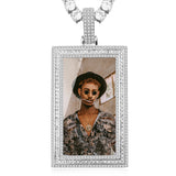 Personalized Big Rectangle Photo Pendant Customized Hip Hop Necklace w/ Gift Box