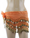 Vogue Style Chiffon Dangling Gold Coins Belly Dance Hip Scarf
