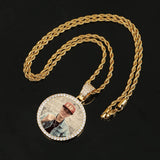 Personalized Small Round Photo Pendant Customized Hip Hop Necklace w/ Gift Box
