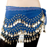 Vogue Style Chiffon Dangling Gold Coins Belly Dance Hip Scarf