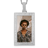 Personalized Big Rectangle Photo Pendant Customized Hip Hop Necklace w/ Gift Box