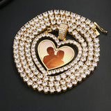 Personalized 2-Side Heart Photo Pendant Customized Hip Hop Necklace w/ Gift Box
