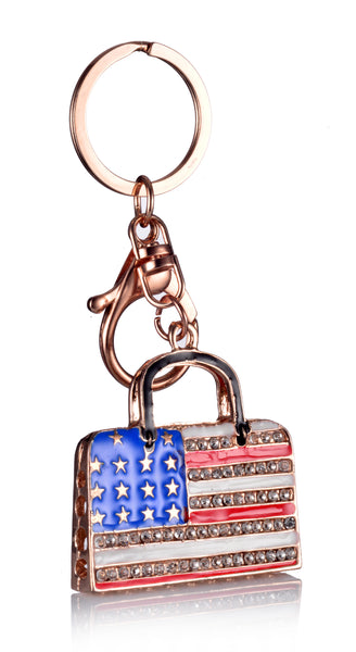 Patriotic Diamond American Flag Briefcase Pendant Keychain