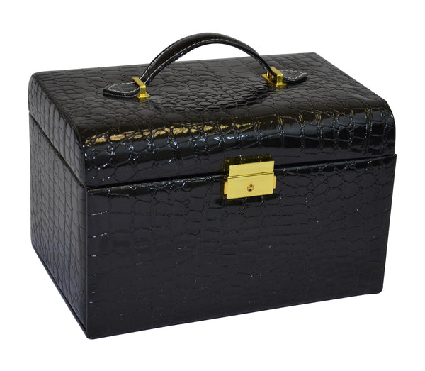 Black Leather Jewelry Box Travel Case and Lock