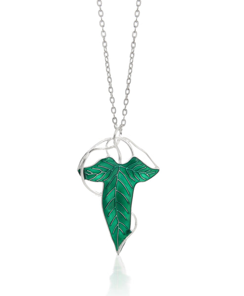 The Lord of the Rings Costume Elven Leaf Brooch Pin w/ Chain Necklace