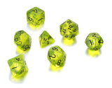 7 Die Polyhedral Role Playing Game Dice Set with Velvet Pouch (Transparent Colors)