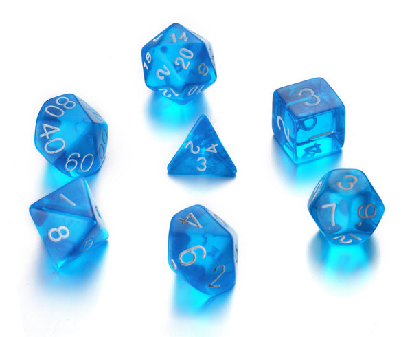 7 Die Polyhedral Role Playing Game Dice Set with Velvet Pouch (Transparent Colors)