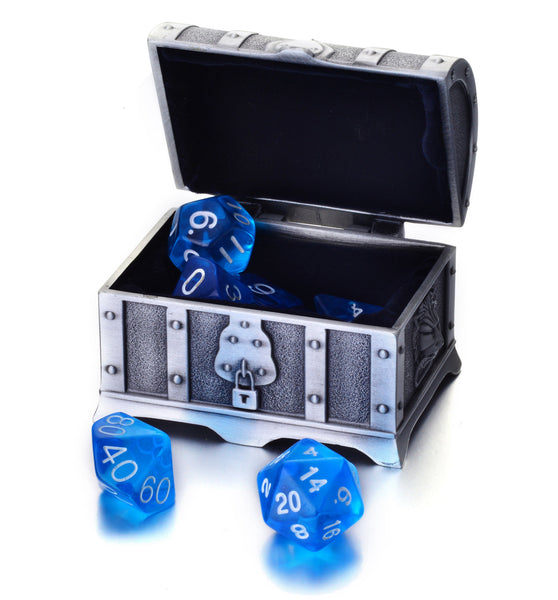 7 Die Polyhedral Role Playing Game Dice Set with Treasure Chest Dice Container (Transparent Colors)