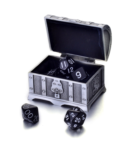 7 Die Polyhedral Role Playing Game Dice Set with Treasure Chest Dice Container (Solid Colors)