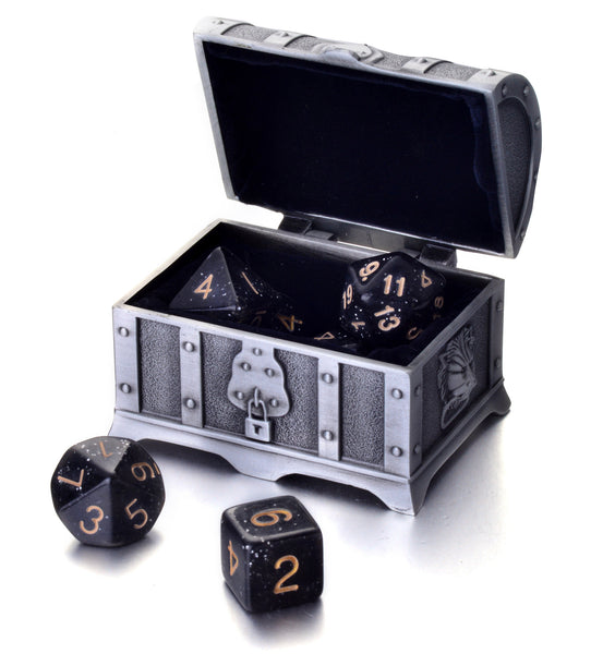 7 Die Polyhedral Role Playing Game Dice Set with Treasure Chest Dice Container (Sparkle Colors)