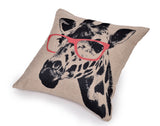 18" Premium Giraffe W/ Glasses Print Cotton Linen Decorative Pillow Cover Cushion Case