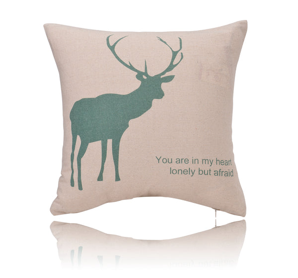 18" Reindeer Print Cotton Linen Decorative Pillow Cover Cushion Case