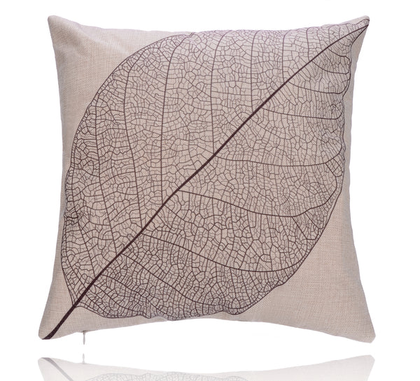 18'' X 18'' Premium Coffee Leaf Print Cotton Linen Decorative Pillow Cover Cushion Case