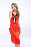 Sexy Red Hot Satin Lace Midi Slip Dress Racy Lingerie Set