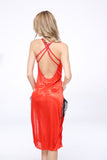 Sexy Red Hot Satin Lace Midi Slip Dress Racy Lingerie Set