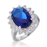 Premium Kate Middleton's Engagement Necklace Ring Earring Set Simulated Sapphire Blue Color Cubic Zirconia
