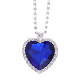 Heart Shaped Alloy Rhinestone Crystal Chain Pendant Necklace,Blue