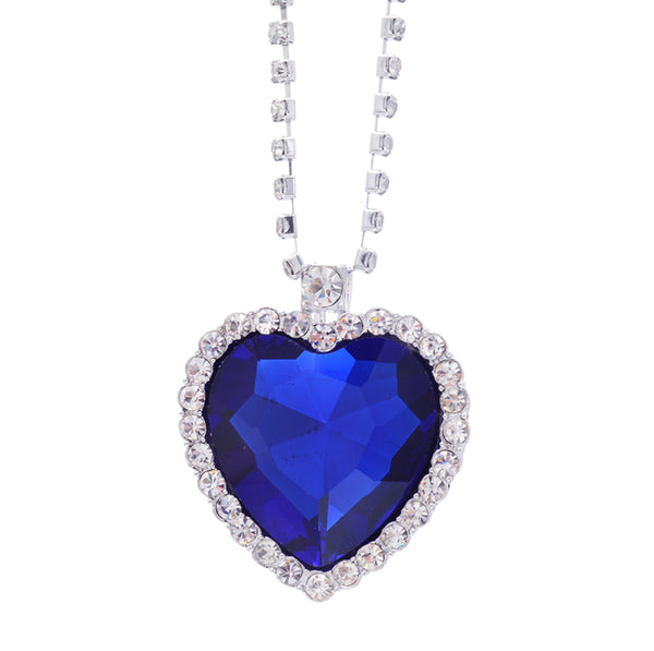 Heart Shaped Alloy Rhinestone Crystal Chain Pendant Necklace,Blue