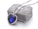 Heart Shaped Alloy Rhinestone Crystal Chain Pendant Necklace,Blue